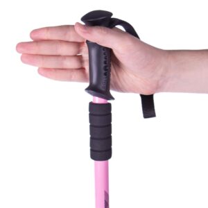 Trekking Pole & Walking Staff | Strong, Lightweight Aluminum | Extends up to 53" Collapses Down to 23" | All-Terrain: Interchangeable Carbonite Ice Pick Tip, Rubber Asphalt Tip, and Snow Cap (Pink)