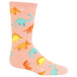 Hot Sox Kids' Big Fun Animal Crew Socks-1 Pair Pack-Cool & Cute Gifts for Boys & Girls, Dinosaur (Blush), Large-X-Large