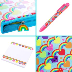 GirlZone Jumbo Rainbow Arts & Crafts Filled Stationery Pencil Case for Girls, 43 Pieces