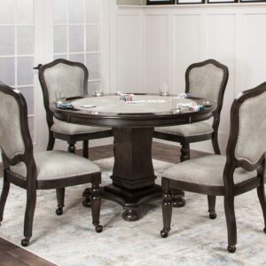 Sunset Trading Vegas Dining and Poker Table, 2 in 1 Game, Gray/Black/Off-white