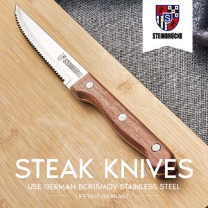 Steak Knives Wood Handle - Steak Knives Set of 8 Built 5Cr15Mov Stainless Steel HRC57-58 Hardness Razor Sharp Full Tang (Not dishwasher safe)