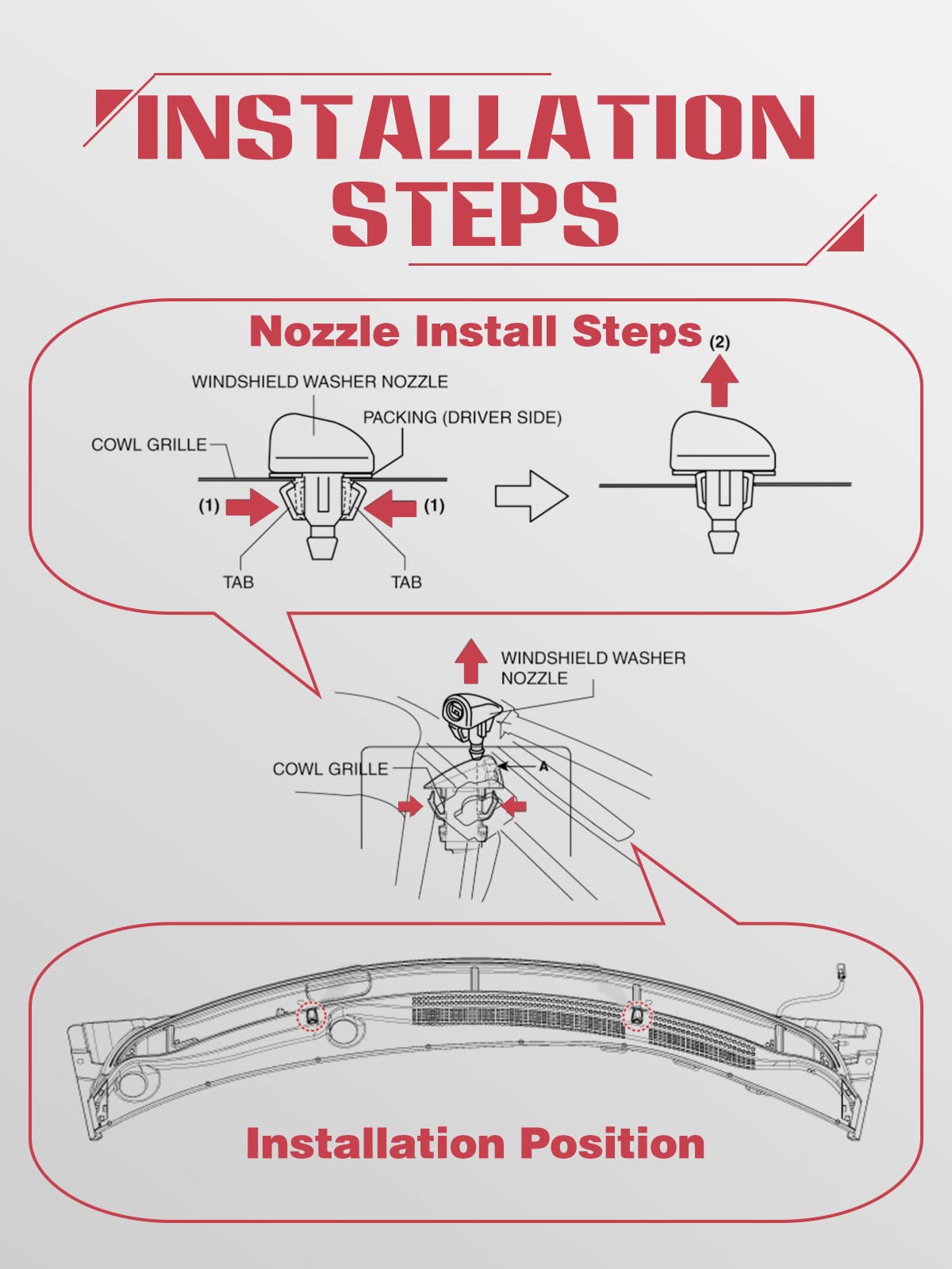 Windshield Washer Nozzles Kit, Replacement for Chrysler, Dodge, Jeep, Ram - OTUAYAUTO Washer Jet and Fluid Hose with Connector