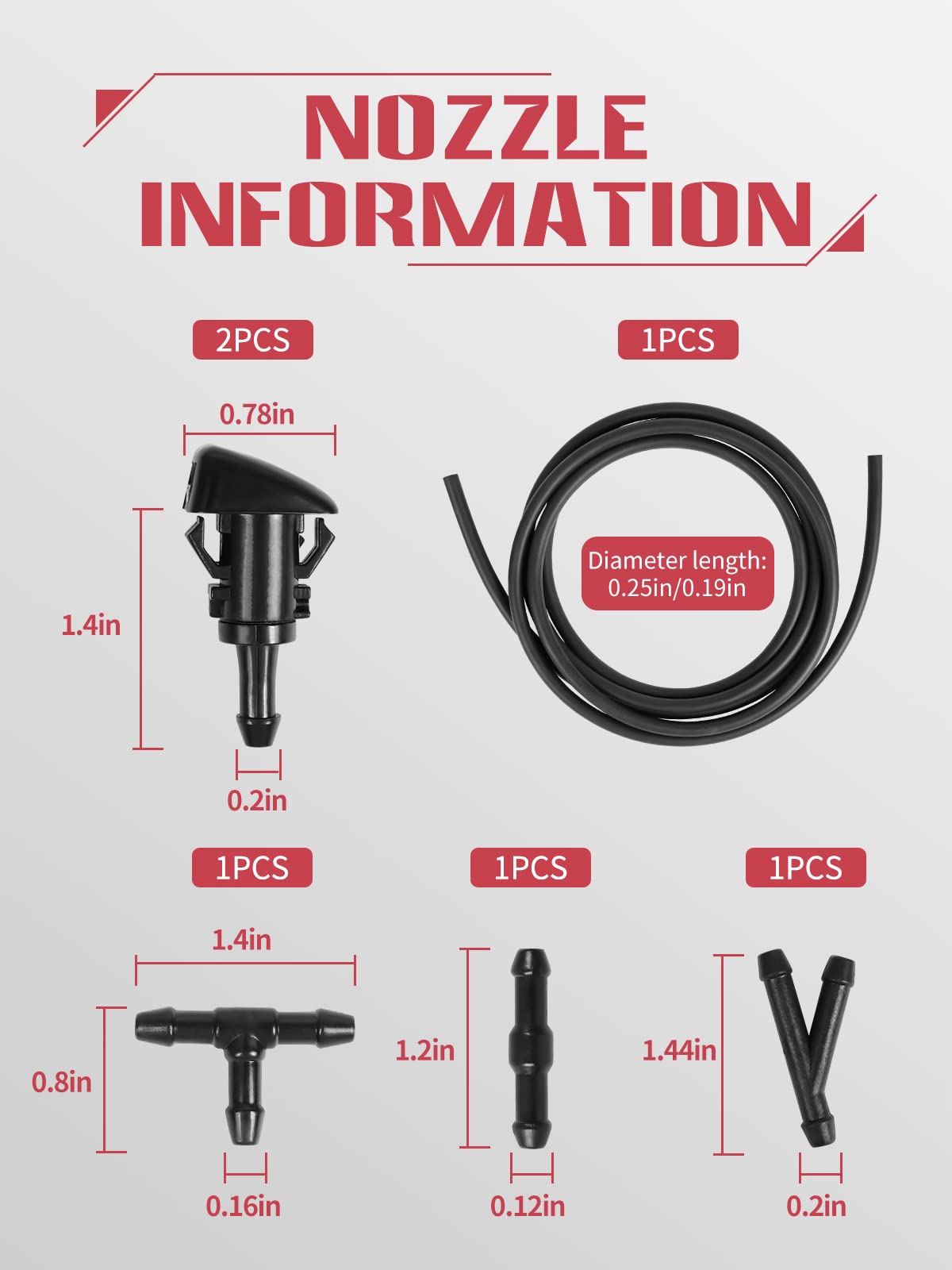 Windshield Washer Nozzles Kit, Replacement for Chrysler, Dodge, Jeep, Ram - OTUAYAUTO Washer Jet and Fluid Hose with Connector