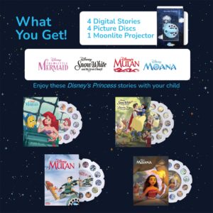 Moonlite Mini Projector with 4 Disney Princess Stories - A New Way to Read Stories Together - 4 Digital Stories with Light Projector - Disney Princess Toys and Gifts for Kids Ages 1 and Up