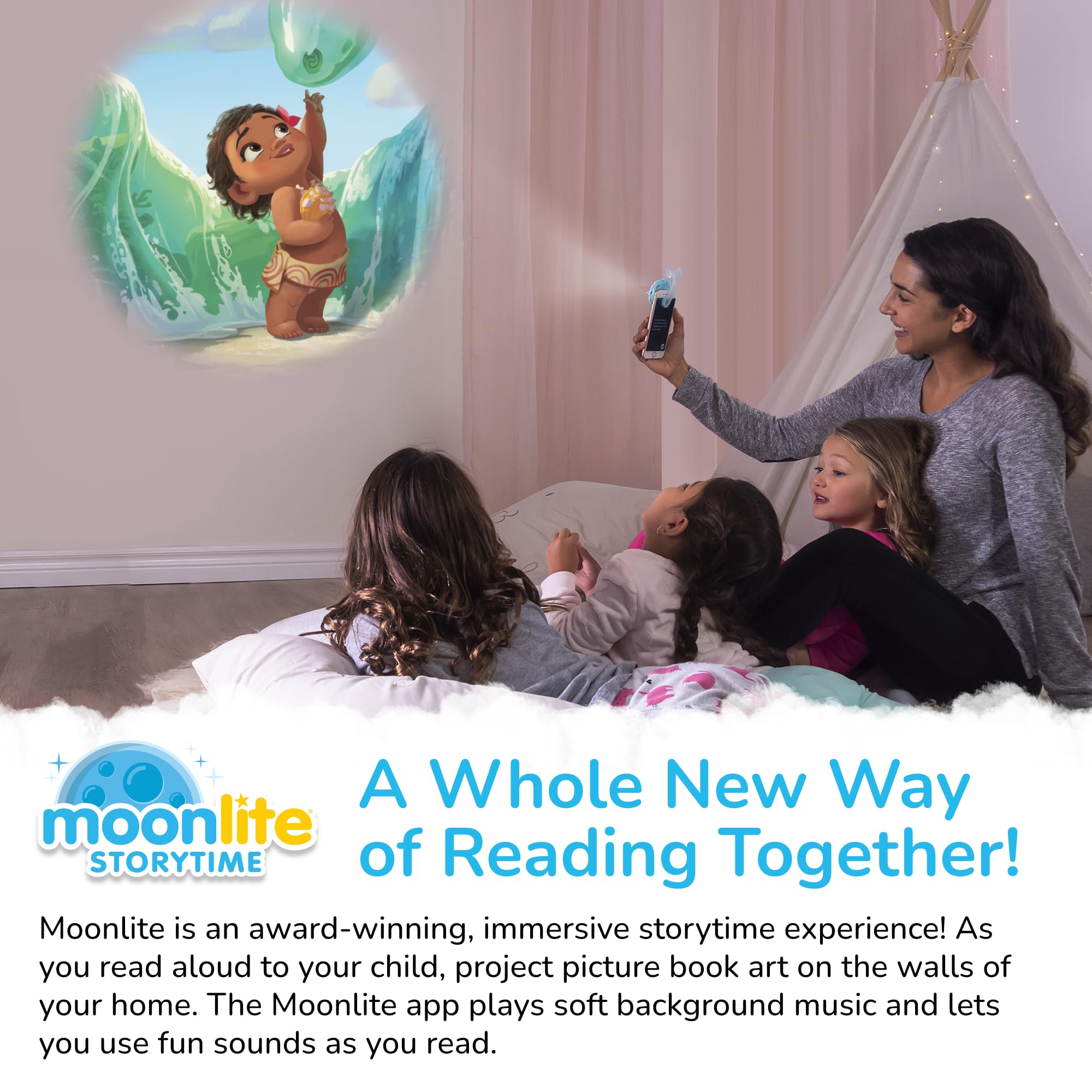 Moonlite Mini Projector with 4 Disney Princess Stories - A New Way to Read Stories Together - 4 Digital Stories with Light Projector - Disney Princess Toys and Gifts for Kids Ages 1 and Up