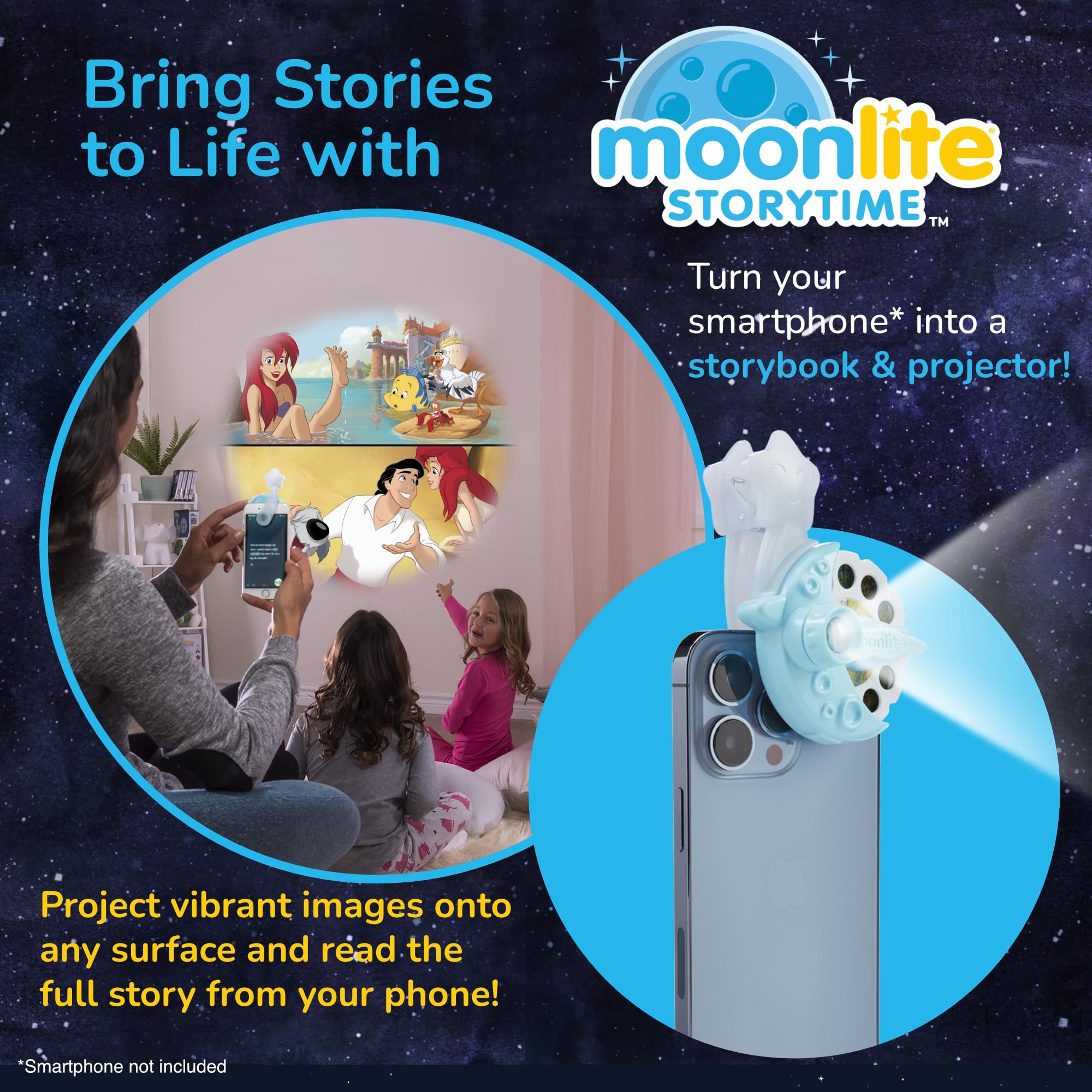 Moonlite Mini Projector with 4 Disney Princess Stories - A New Way to Read Stories Together - 4 Digital Stories with Light Projector - Disney Princess Toys and Gifts for Kids Ages 1 and Up