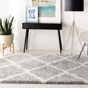 SAFAVIEH Fontana Shag Collection 4' x 6' Grey / Cream FNT821G Trellis Non-Shedding Living Room Bedroom Dining Room Entryway Plush 2-inch Thick Area Rug