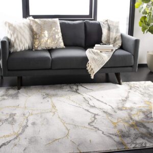 SAFAVIEH Craft Collection Area Rug - 6'7" Square, Grey & Gold, Modern Abstract Design, Non-Shedding & Easy Care, Ideal for High Traffic Areas in Living Room, Bedroom (CFT877F)