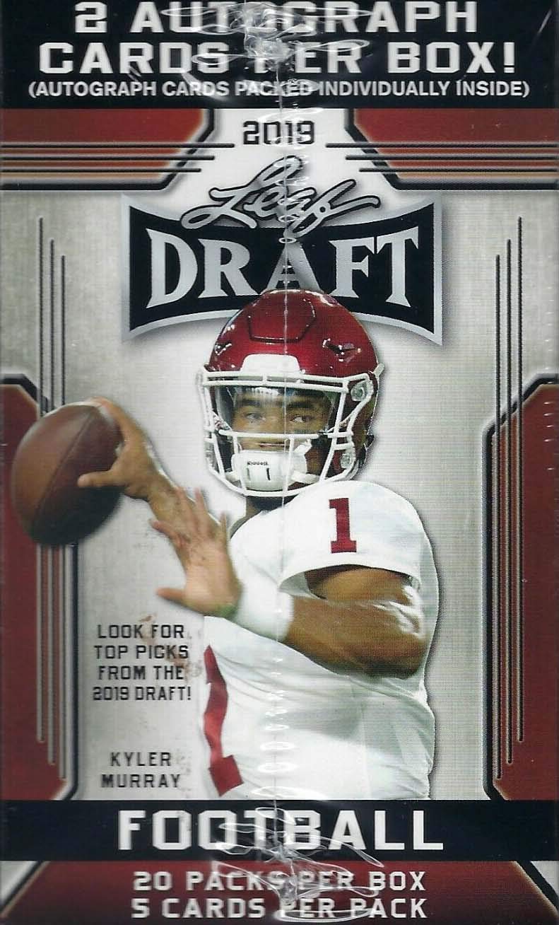 2019 LEAF NFL DRAFT Series Factory Sealed Blaster Box of Packs with 2 GUARANTEED Autographed Cards per box! One of the First 2019 Football Products on the market!