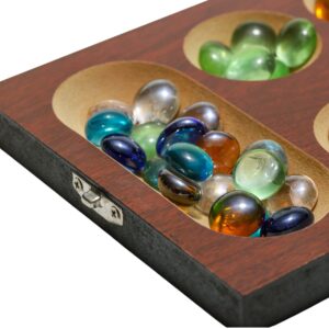 RNK Gaming Mancala Board Game with Folding Wooden Board and Colorful Glass Stones for Adults and Kids