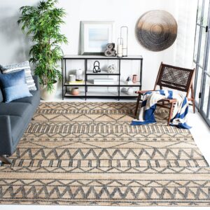 SAFAVIEH Kilim Collection Area Rug - 8' x 10', Natural & Charcoal, Handmade Flat Weave Jute, Ideal for High Traffic Areas in Living Room, Bedroom (KLM752A)