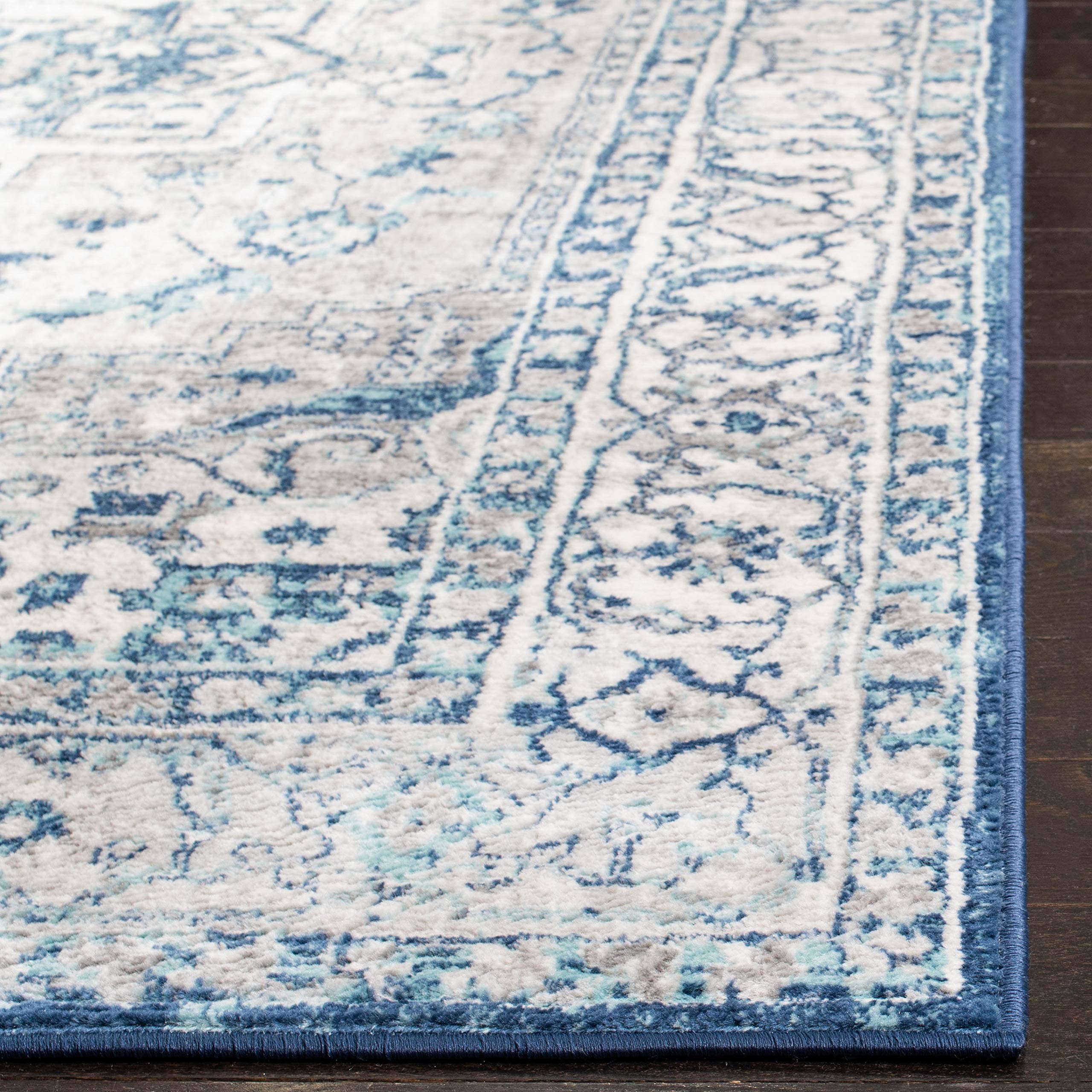 SAFAVIEH Brentwood Collection 3' x 5' Light Grey/Blue BNT851G Medallion Distressed Non-Shedding Living Room Bedroom Accent Rug