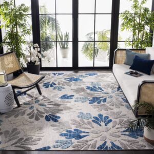 SAFAVIEH Cabana Collection Area Rug - 8' x 10', Grey & Blue, Floral Design, Non-Shedding & Easy Care, Indoor/Outdoor & Washable-Ideal for Patio, Backyard, Mudroom (CBN800F)