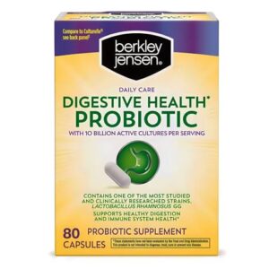 berkley jensen Daily Care Digestive Health Probiotics for Women & Men - Advanced Formula with Lactobacillus Rhamnosus GG & Lactobacillus Acidophilus - for Immune Support & Gut Health - 80 Capsules