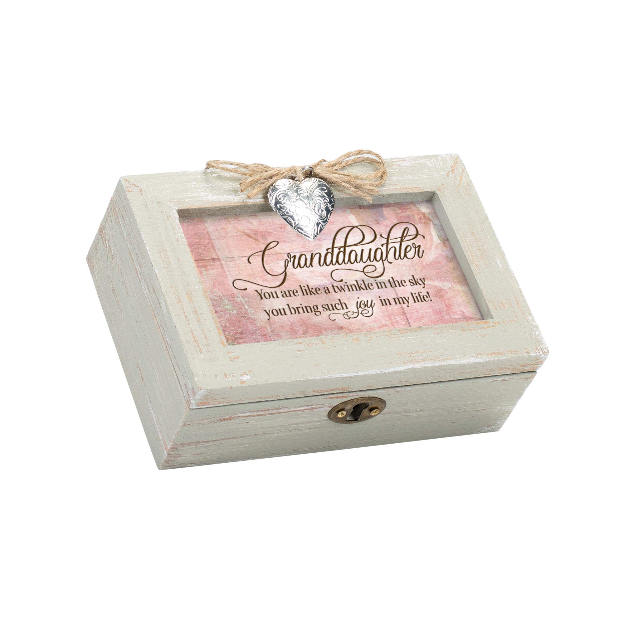 Cottage Garden Granddaughter Such Joy Natural Taupe Wood Locket Petite Music Box Plays You are My Sunshine