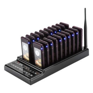 20 channels wireless calling system, restaurant guest paging system with charging dock and 20 chargeable pagers for restaurant food truck church hospital