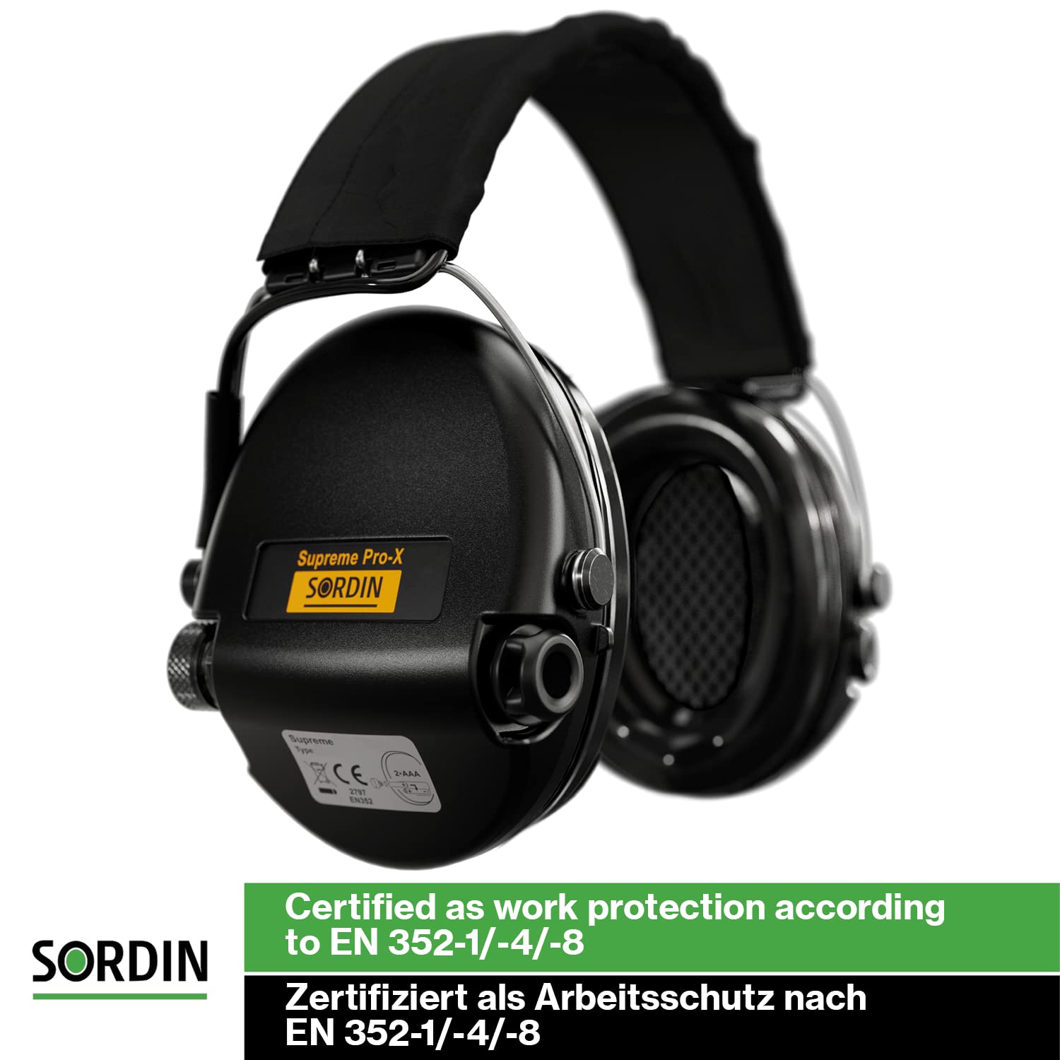 Sordin Supreme Pro-X Ear Defenders for Hunting & Shooting - Active & Electronic - Textile Band & Gel Kits - Black Ear Muffs