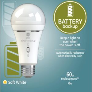 GE Lighting LED+ Backup Battery Light Bulb, Rechargeable, Soft White, Medium Base (1 Pack)