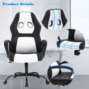 Office Chair PC Gaming Chair Cheap Desk Chair Ergonomic PU Leather Executive Computer Chair Lumbar Support for Women, Men (White)