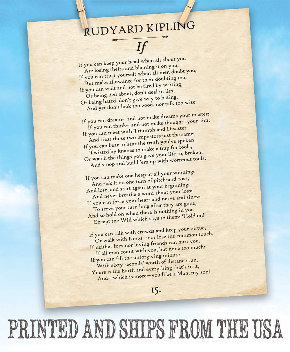 Rudyard Kipling - If - Inspirational Sayings Wall Decor, Motivational Poem Poster, Canvas Wall Art for Home and Office, Inspiring Literature Gift, Choose Unframed Book Poster Poster or Canvas Arts