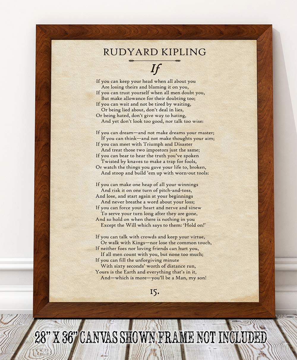 Rudyard Kipling - If - Inspirational Sayings Wall Decor, Motivational Poem Poster, Canvas Wall Art for Home and Office, Inspiring Literature Gift, Choose Unframed Book Poster Poster or Canvas Arts