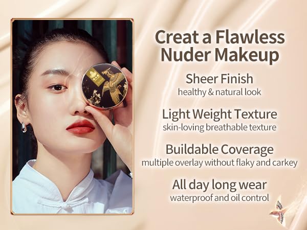 Catkin Phoenix Cushion Foundation Buildable Coverage Anti-Aging Serum Makeup, Sheer Satin Finish, Refill Included, Light Beige 0.46 Oz x 2, C02 Light Beige