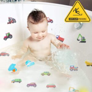 Cieovo 20 Set Non-Slip Bathtub Stickers, Transportation Vehicle Tractor Cars Trucks Excavator Decal Treads, Adhesive Safety Anti-Slip Appliques for Bath Tub and Shower Surfaces