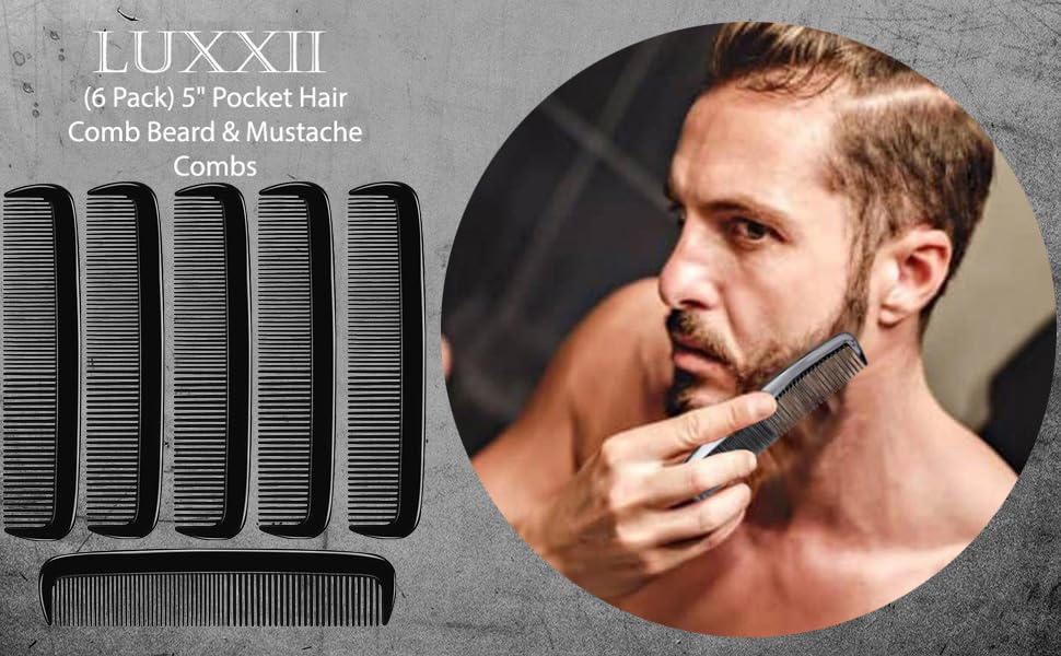LUXXII (6 Pack) 5" Pocket Hair Comb Beard & Mustache Combs for Men's Hair Beard Mustache and Sideburns
