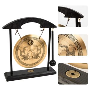 Mose Cafolo Zen Art Brass Feng Shui Desktop Table Gong, Dragon with Taiji Symbols, Makes Clear Sound, Collectible Figurines