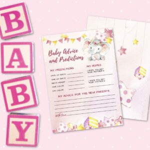 50 Deluxe Pink Elephant Advice and Predictions Cards- Large Double Sided 5 x 7 Inch for Baby Girl Shower Game, New Parent Message Book, Mom & Dad to Be, Decorations