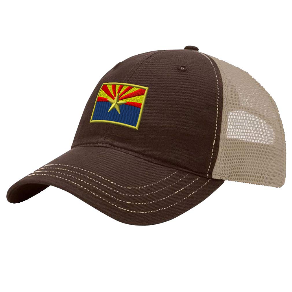 Custom Trucker Hat Richardson Arizona State Flag Embroidery Country Name Cotton Soft Mesh Cap Snaps - Brown/Khaki, Personalized Text Here