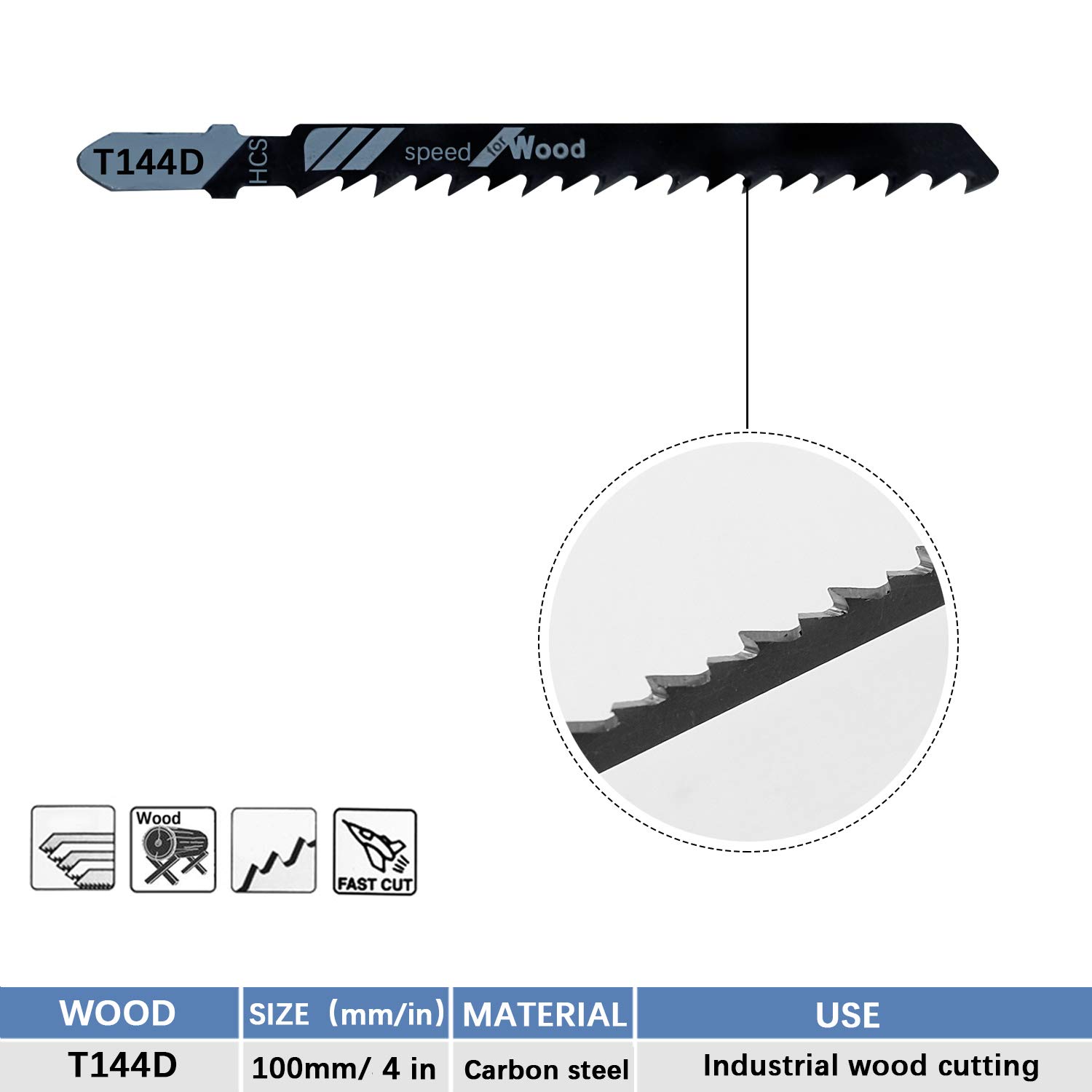 TAROSE 20-Piece T144D 4 Inch 6 TPI Assorted T-Shank Jig Saw Blades Set for Speed Cutting Wood