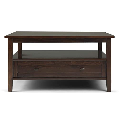 SIMPLIHOME Warm Shaker SOLID WOOD 36 inch Wide Square Coffee Table in Tobacco Brown, for the Living Room and Family Room