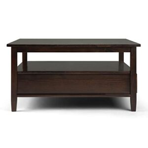 SIMPLIHOME Warm Shaker SOLID WOOD 36 inch Wide Square Coffee Table in Tobacco Brown, for the Living Room and Family Room