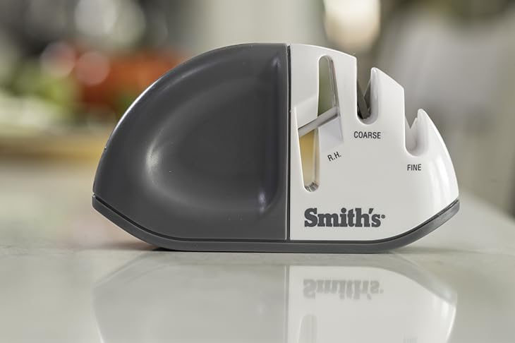 Smith's 51003 Diamond Edge Grip™ MAX 2-Stage Sharpener – White - Compact - Non-Slip Base - Patented V Grip – Sharpen Knives & Scissors - Diamond & Ceramic Sharpeners