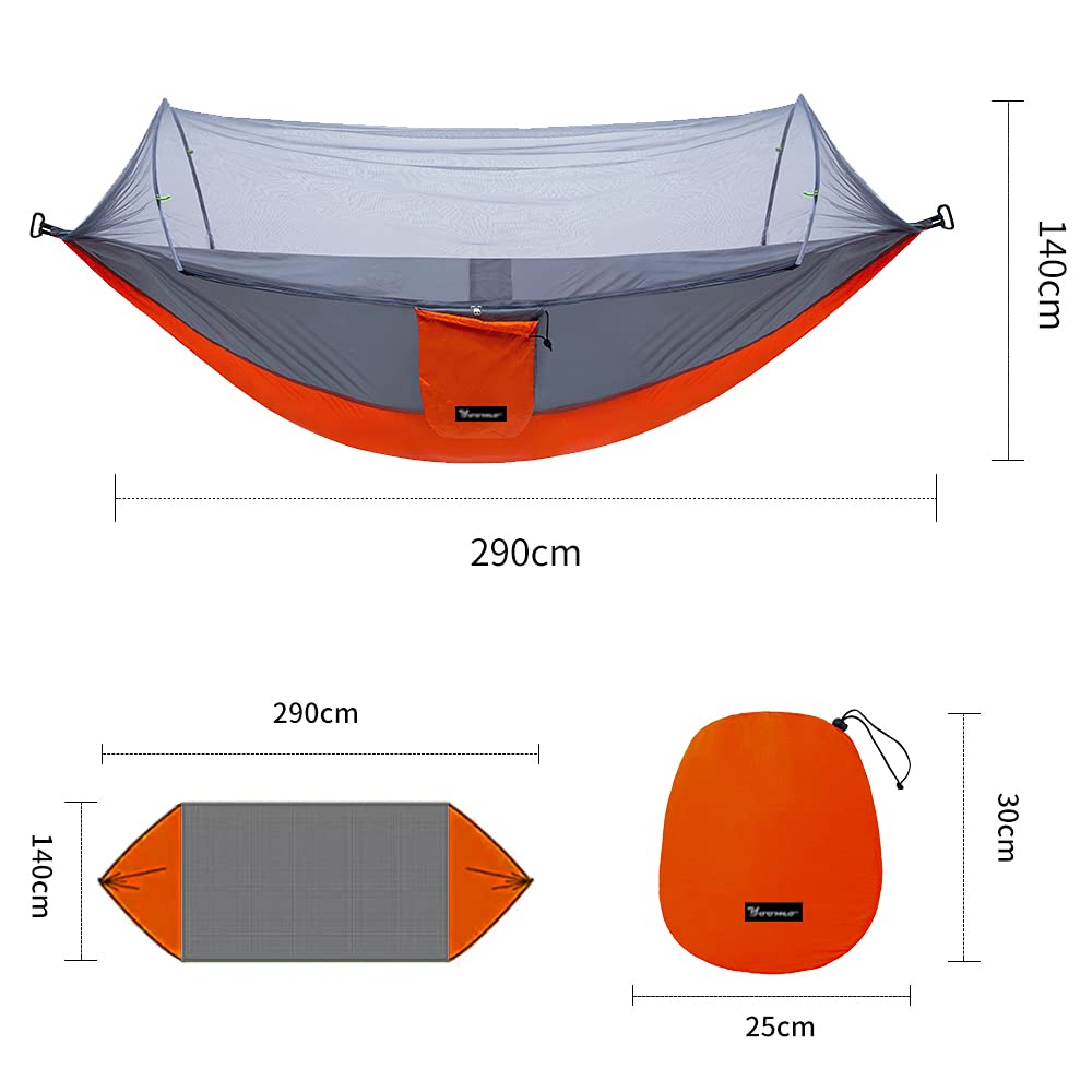 YOOMO Camping Hammock with Mosquito Net & 10ft Hammock Tree Straps Portable Lightweight Parachute Fabric Travel Bed for Hiking, Backpacking, Garden. (Gray/Orange)