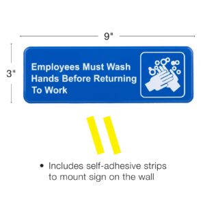 Excello Global Products Employees Must Wash Hands Before Returning to Work Sign: Easy to Mount Plastic Safety Informative Sign with Symbols Great for Business, 9"x3", Pack of 3 (Blue)