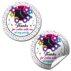 let’s roll star roller skating themed thank you sticker labels for kids, 40 2" party circle stickers by amandacreation, great for party favors, envelope seals & goodie bags