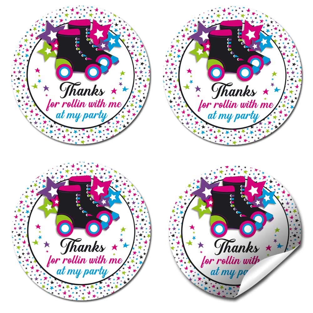 Let’s Roll Star Roller Skating Themed Thank You Sticker Labels for Kids, 40 2" Party Circle Stickers by AmandaCreation, Great for Party Favors, Envelope Seals & Goodie Bags