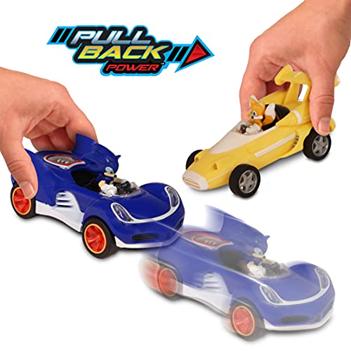 NKOK Sonic Transformed All-Stars Racing 2 Pack Pull Back Action: Tails and Sonic Hedgehog, Two Vehicles, Video Game Legends, No Batteries Required, Pull Back – Release - and Watch it go