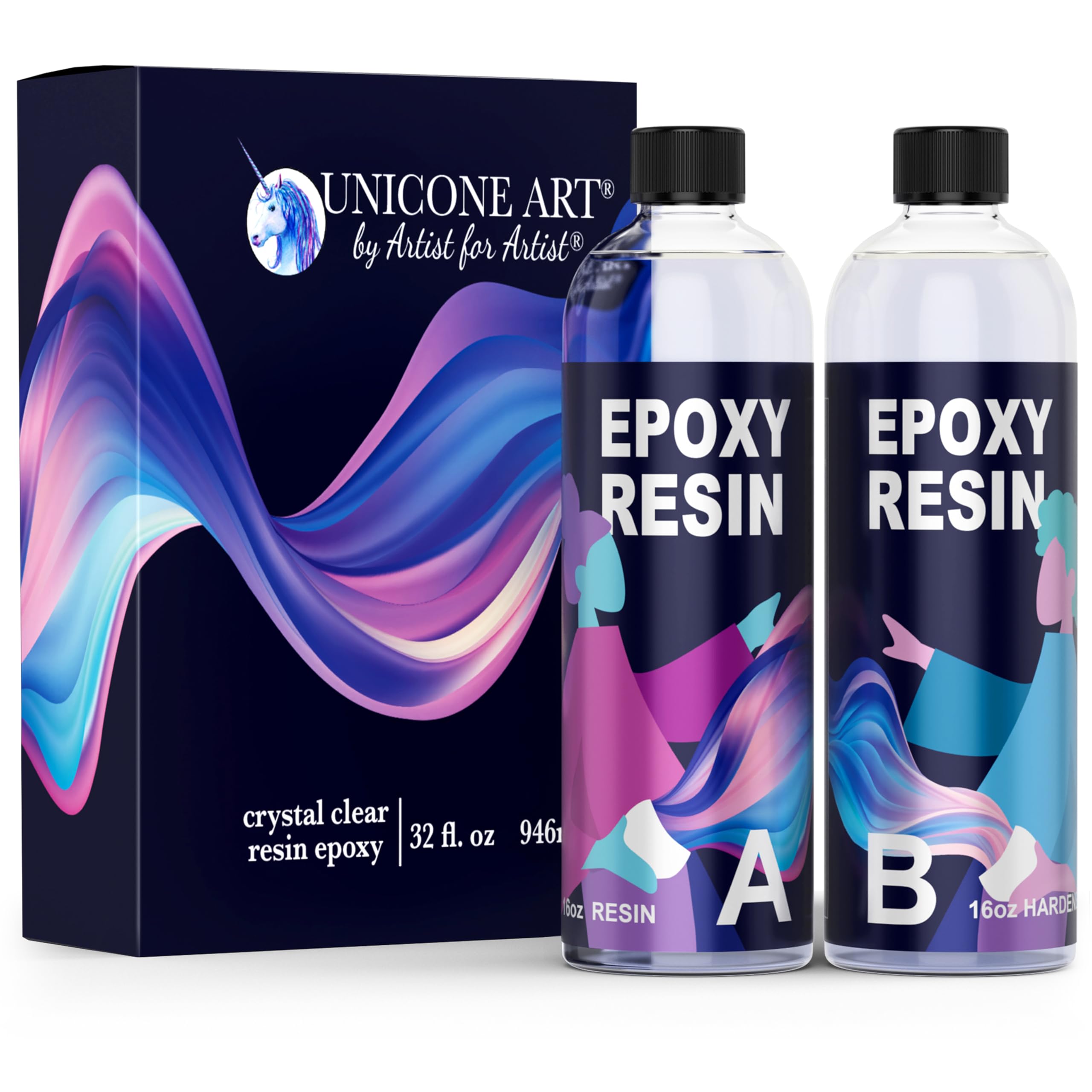 Resin Epoxy Craft Kit 32 Ounce Epoxy Resin Kit (16oz. Resin + 16oz. Hardener) High Gloss UV Resistant Odor-Free Art Resin, BPA-Free and Non-Toxic Crystal Clear Formula 32oz