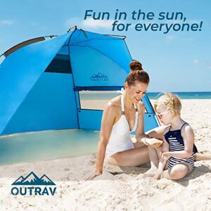 Pop Up Beach Tent – Quick and Easy Set Up, Family Size, Portable Sun and Water Shelter and Shade Canopy – for Fishing, Camping, Hiking and Outdoor Activities – by Outrav