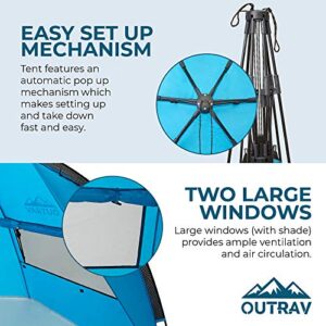 Pop Up Beach Tent – Quick and Easy Set Up, Family Size, Portable Sun and Water Shelter and Shade Canopy – for Fishing, Camping, Hiking and Outdoor Activities – by Outrav