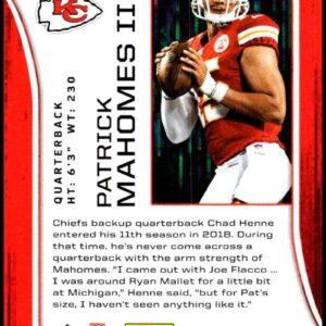 2018 Rookies and Stars Football #41 Patrick Mahomes II Kansas City Chiefs Official NFL Trading Card Produced by Panini