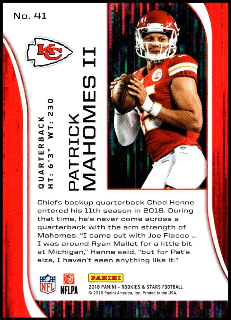 2018 Rookies and Stars Football #41 Patrick Mahomes II Kansas City Chiefs Official NFL Trading Card Produced by Panini