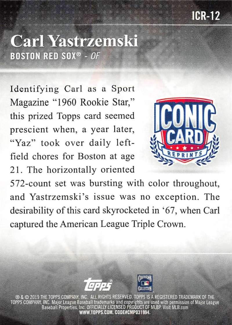 2019 Topps Iconic Card Reprints Baseball #ICR-12 Carl Yastrzemski Boston Red Sox Official MLB Trading Card By Topps