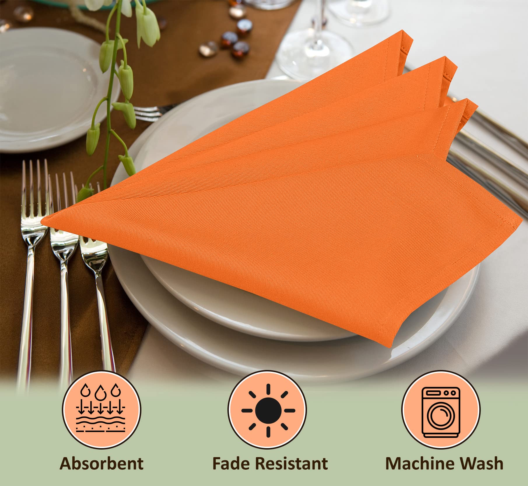 Ruvanti Cloth Napkins Set of 12, 18x18 Inches Napkins Cloth Washable, Soft, Durable, Absorbent, Cotton Blend. Table Dinner Napkins Cloth for Thanksgiving, Halloween Dinners Parties - Orange/Fall