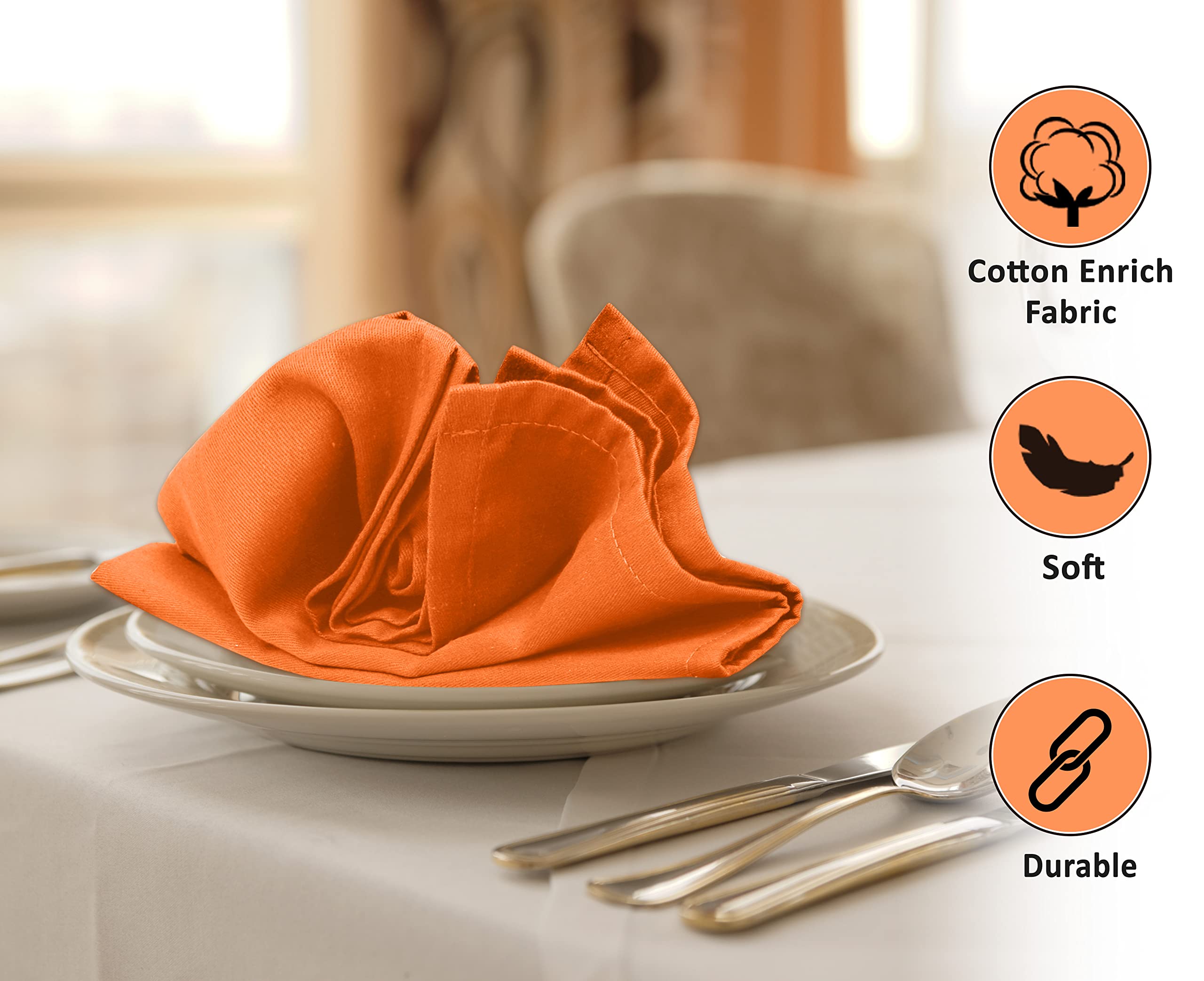 Ruvanti Cloth Napkins Set of 12, 18x18 Inches Napkins Cloth Washable, Soft, Durable, Absorbent, Cotton Blend. Table Dinner Napkins Cloth for Thanksgiving, Halloween Dinners Parties - Orange/Fall