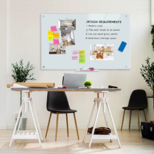 Magnetic Glass Whiteboard, 48"x32" (80x120cm) Frameless Glass Dry Erase Board for Wall Mounted, Large Commercial Glass Board for Office, Classroom & Home