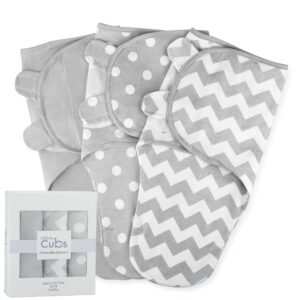 comfy cubs swaddle blanket baby girl boy easy adjustable 3 pack infant sleep sack wrap newborn babies (small 0-3 months, grey)